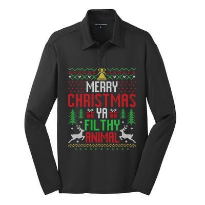 Merry Christmas Animal Filthy Ya Xmas Pajama Silk Touch Performance Long Sleeve Polo