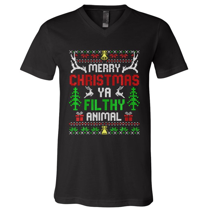 Merry Christmas Animal Filthy Ya  V-Neck T-Shirt