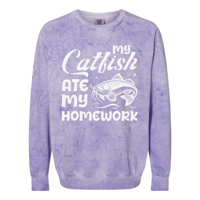 My Catfish Ate My Homework Funny Catfishing Fisherman Colorblast Crewneck Sweatshirt