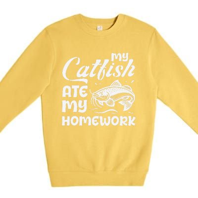 My Catfish Ate My Homework Funny Catfishing Fisherman Premium Crewneck Sweatshirt