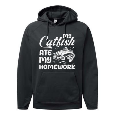 My Catfish Ate My Homework Funny Catfishing Fisherman Performance Fleece Hoodie