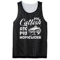 My Catfish Ate My Homework Funny Catfishing Fisherman Mesh Reversible Basketball Jersey Tank