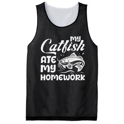 My Catfish Ate My Homework Funny Catfishing Fisherman Mesh Reversible Basketball Jersey Tank