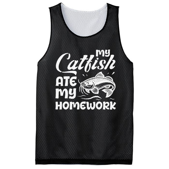 My Catfish Ate My Homework Funny Catfishing Fisherman Mesh Reversible Basketball Jersey Tank