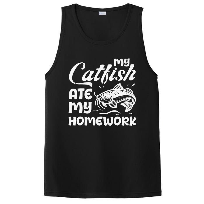 My Catfish Ate My Homework Funny Catfishing Fisherman PosiCharge Competitor Tank