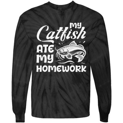 My Catfish Ate My Homework Funny Catfishing Fisherman Tie-Dye Long Sleeve Shirt