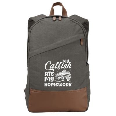 My Catfish Ate My Homework Funny Catfishing Fisherman Cotton Canvas Backpack