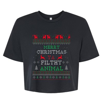 Merry Christmas Animal Filthy Ya Xmas Pajama Family Matching  Bella+Canvas Jersey Crop Tee