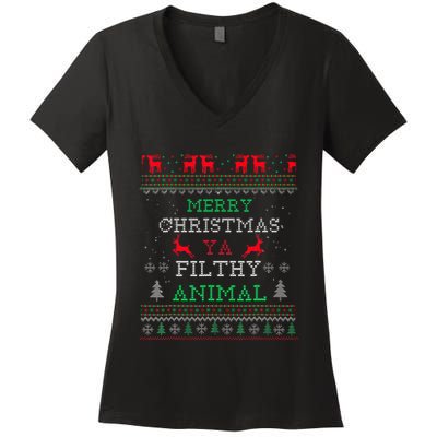 Merry Christmas Animal Filthy Ya Xmas Pajama Family Matching  Women's V-Neck T-Shirt