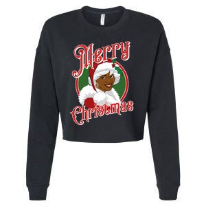 Merry Christmas African American Santa Black Mrs Claus Cropped Pullover Crew