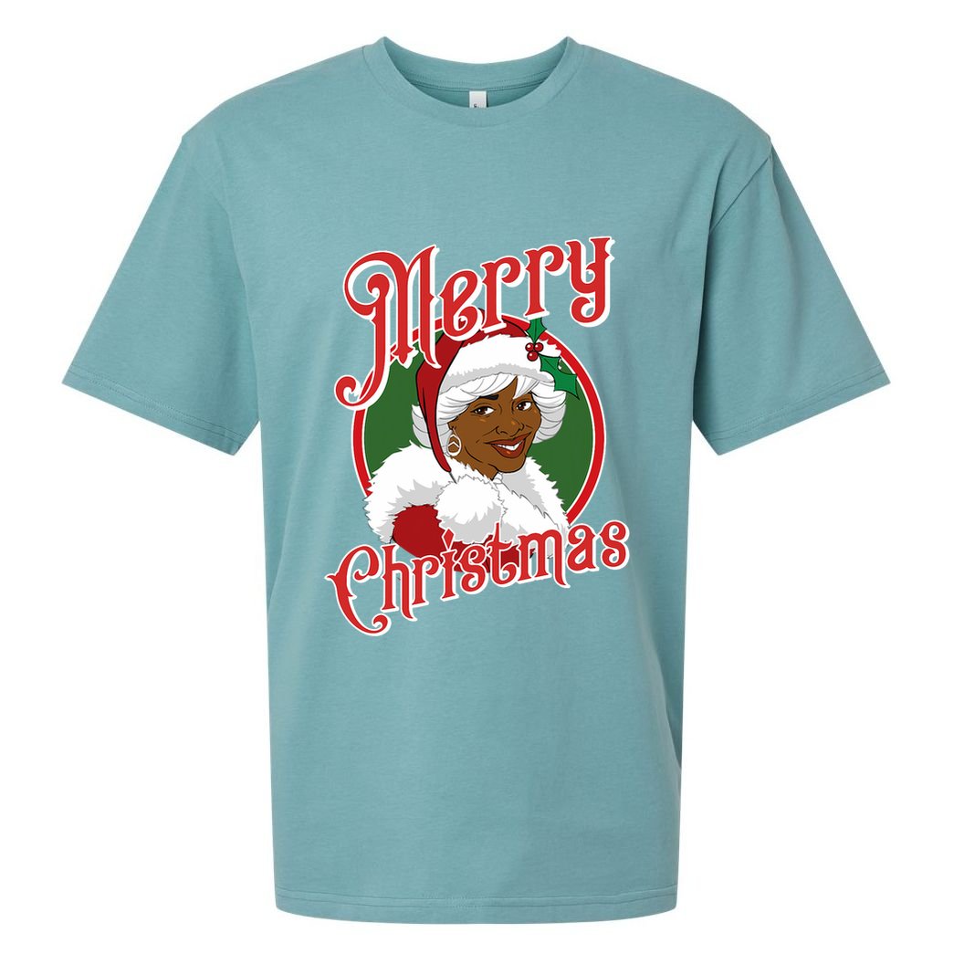 Merry Christmas African American Santa Black Mrs Claus Sueded Cloud Jersey T-Shirt
