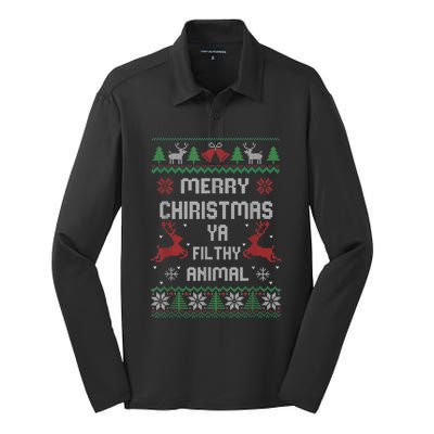 Merry Christmas Animal Filthy Ya Silk Touch Performance Long Sleeve Polo