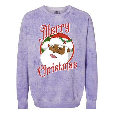 Merry Christmas African American Santa Claus Long Sleeve Colorblast Crewneck Sweatshirt