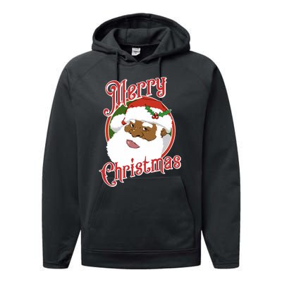 Merry Christmas African American Santa Claus Long Sleeve Performance Fleece Hoodie