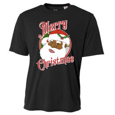 Merry Christmas African American Santa Claus Long Sleeve Cooling Performance Crew T-Shirt