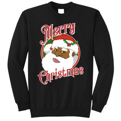 Merry Christmas African American Santa Claus Long Sleeve Sweatshirt