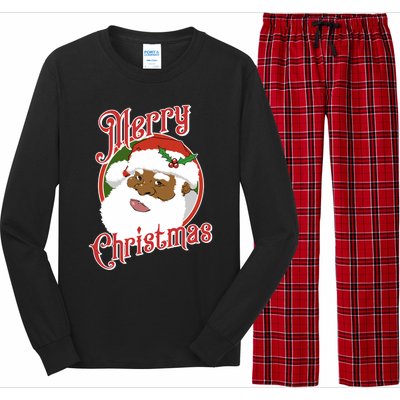 Merry Christmas African American Santa Claus Long Sleeve Long Sleeve Pajama Set