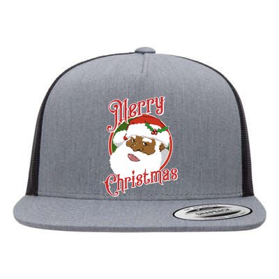 Merry Christmas African American Santa Claus Long Sleeve Flat Bill Trucker Hat