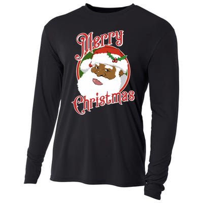 Merry Christmas African American Santa Claus Long Sleeve Cooling Performance Long Sleeve Crew