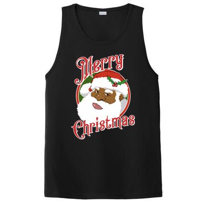 Merry Christmas African American Santa Claus Long Sleeve PosiCharge Competitor Tank