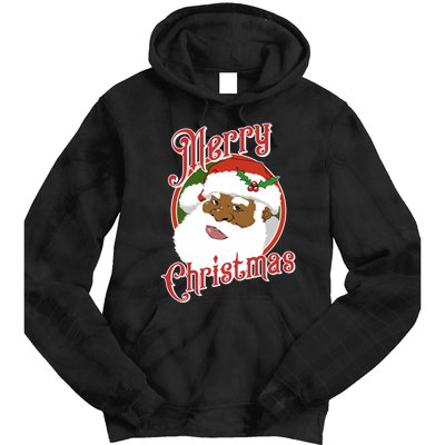 Merry Christmas African American Santa Claus Long Sleeve Tie Dye Hoodie