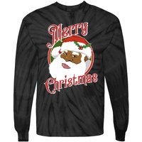 Merry Christmas African American Santa Claus Long Sleeve Tie-Dye Long Sleeve Shirt