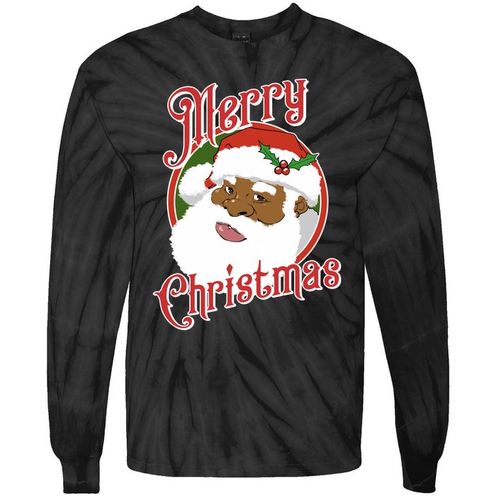 Merry Christmas African American Santa Claus Long Sleeve Tie-Dye Long Sleeve Shirt