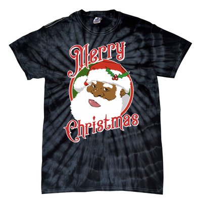 Merry Christmas African American Santa Claus Long Sleeve Tie-Dye T-Shirt