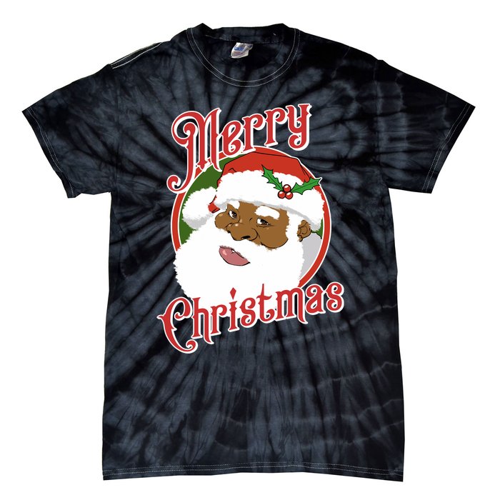 Merry Christmas African American Santa Claus Long Sleeve Tie-Dye T-Shirt