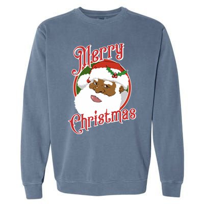 Merry Christmas African American Santa Claus Long Sleeve Garment-Dyed Sweatshirt