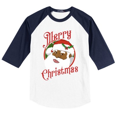 Merry Christmas African American Santa Claus Long Sleeve Baseball Sleeve Shirt