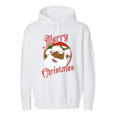 Merry Christmas African American Santa Claus Long Sleeve Garment-Dyed Fleece Hoodie