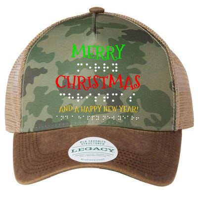 Merry Christmas And A Happy New Year Braille Dots Legacy Tie Dye Trucker Hat