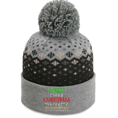 Merry Christmas And A Happy New Year Braille Dots The Baniff Cuffed Pom Beanie