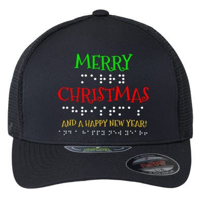 Merry Christmas And A Happy New Year Braille Dots Flexfit Unipanel Trucker Cap