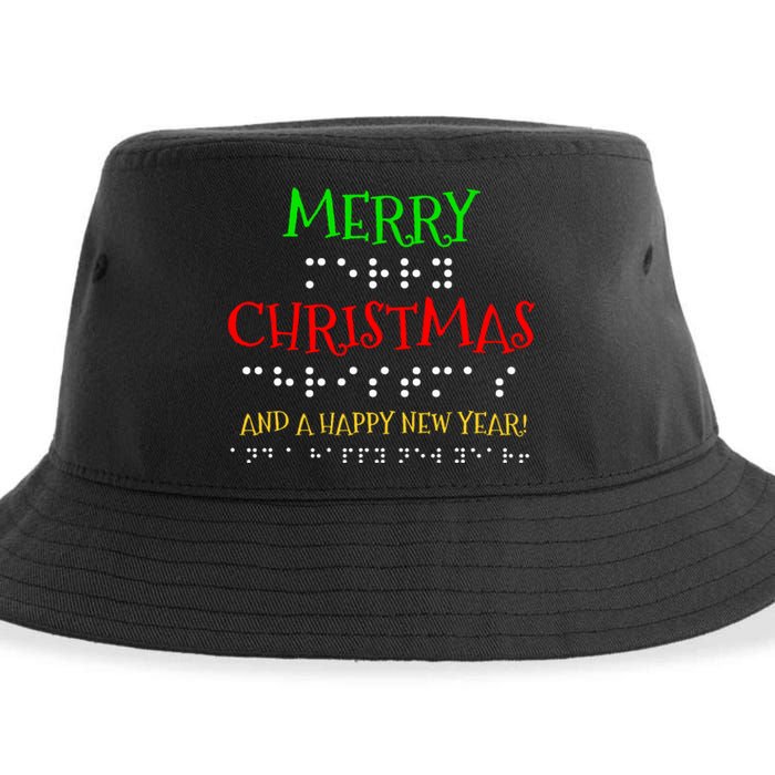 Merry Christmas And A Happy New Year Braille Dots Sustainable Bucket Hat