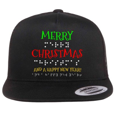 Merry Christmas And A Happy New Year Braille Dots Flat Bill Trucker Hat