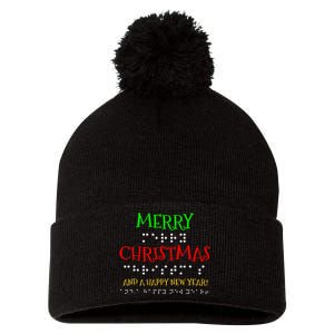 Merry Christmas And A Happy New Year Braille Dots Pom Pom 12in Knit Beanie