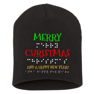 Merry Christmas And A Happy New Year Braille Dots Short Acrylic Beanie