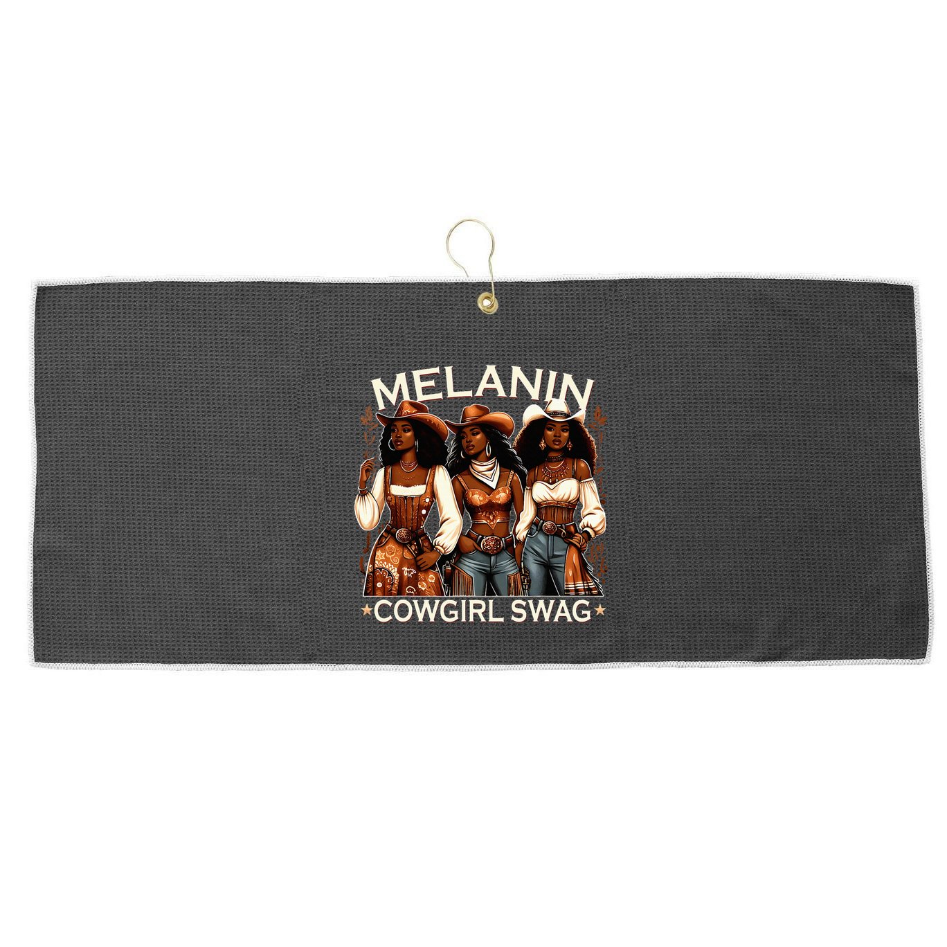 Melanin Cow African Melanin Cowgirl Swag Black History Large Microfiber Waffle Golf Towel