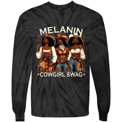 Melanin Cow African Melanin Cowgirl Swag Black History Tie-Dye Long Sleeve Shirt