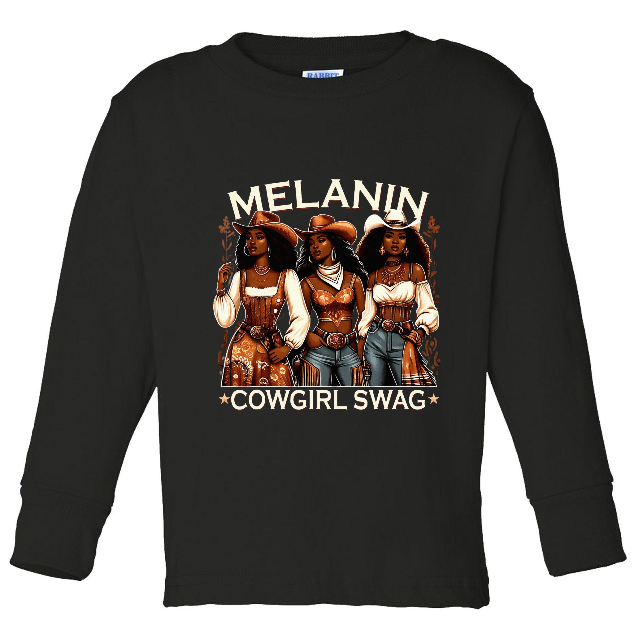 Melanin Cow African Melanin Cowgirl Swag Black History Toddler Long Sleeve Shirt