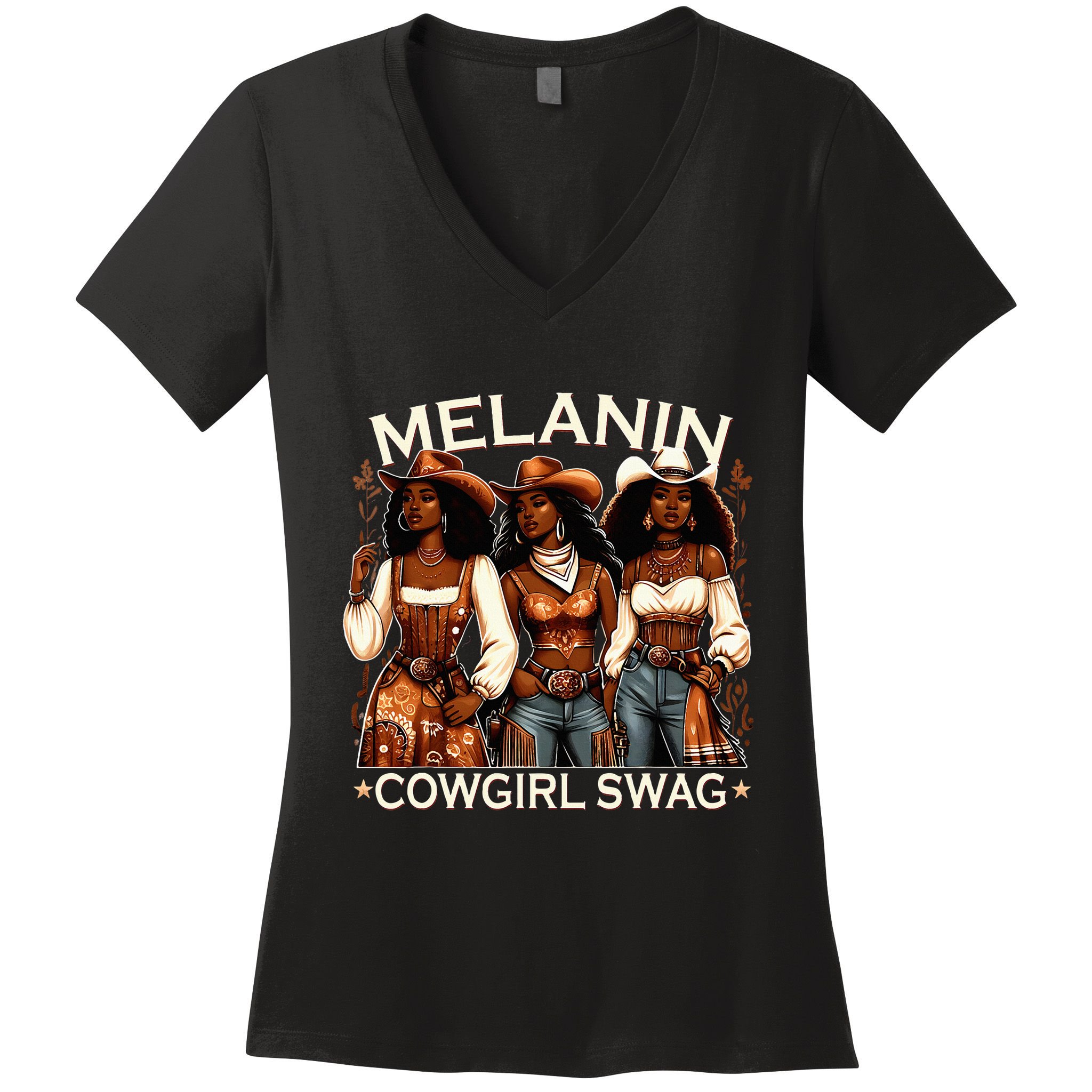 Melanin Cow African Melanin Cowgirl Swag Black History Women's V-Neck T-Shirt