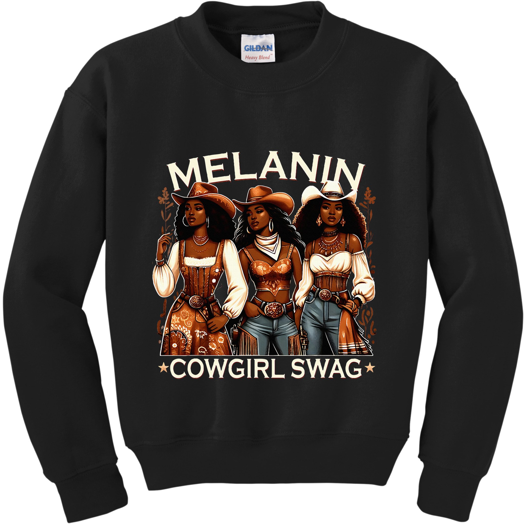 Melanin Cow African Melanin Cowgirl Swag Black History Kids Sweatshirt