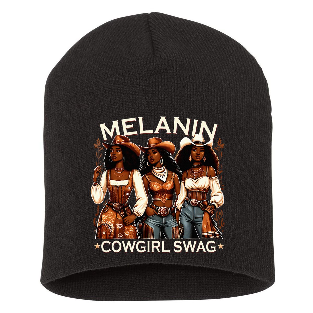 Melanin Cow African Melanin Cowgirl Swag Black History Short Acrylic Beanie