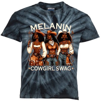 Melanin Cow African Melanin Cowgirl Swag Black History Kids Tie-Dye T-Shirt