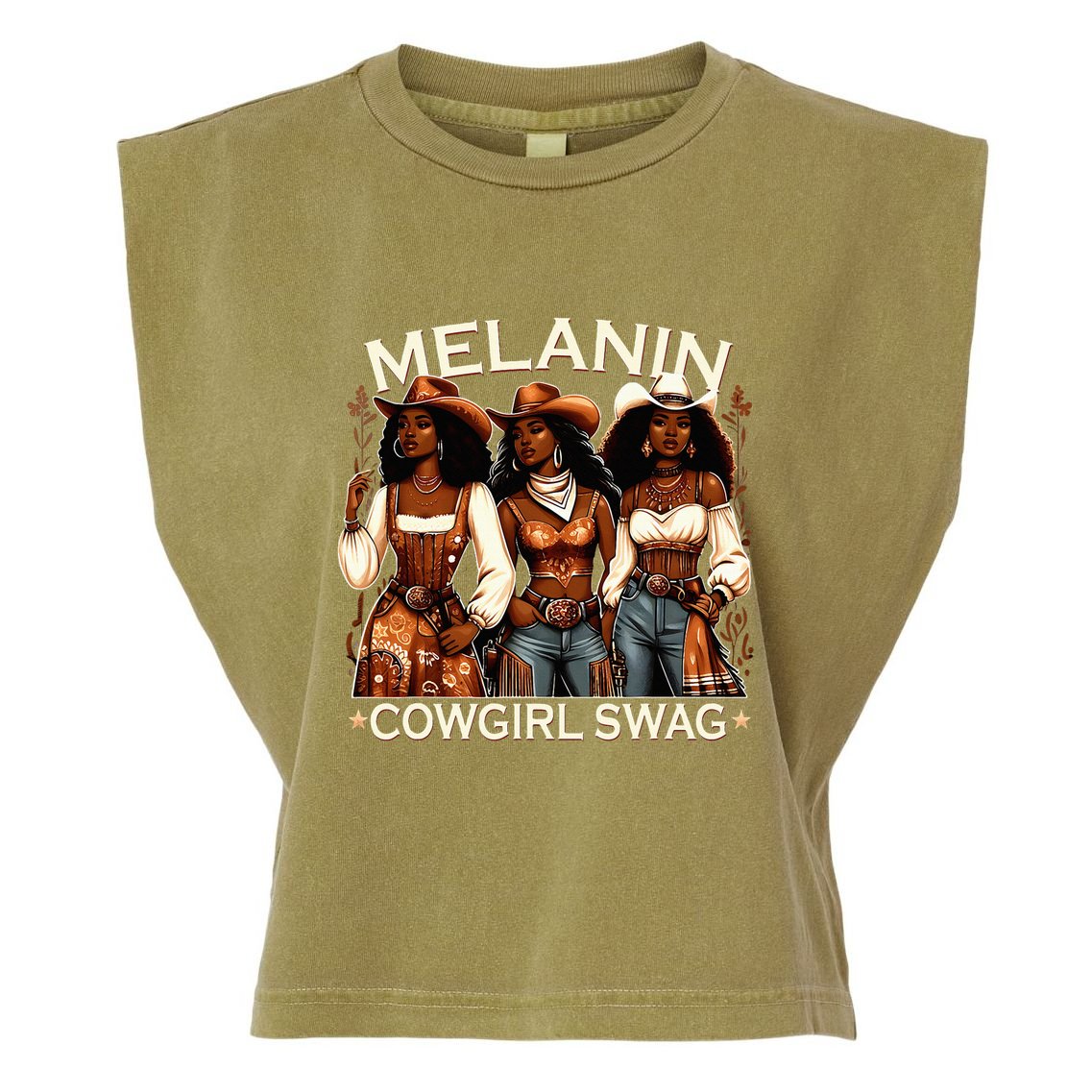 Melanin Cow African Melanin Cowgirl Swag Black History Garment-Dyed Women's Muscle Tee