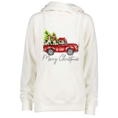 Merry Christmas Beagle Santa Red Truck Xmas Light Reindeer Great Gift Womens Funnel Neck Pullover Hood