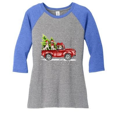 Merry Christmas Beagle Santa Red Truck Xmas Light Reindeer Great Gift Women's Tri-Blend 3/4-Sleeve Raglan Shirt