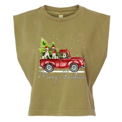 Merry Christmas Beagle Santa Red Truck Xmas Light Reindeer Great Gift Garment-Dyed Women's Muscle Tee